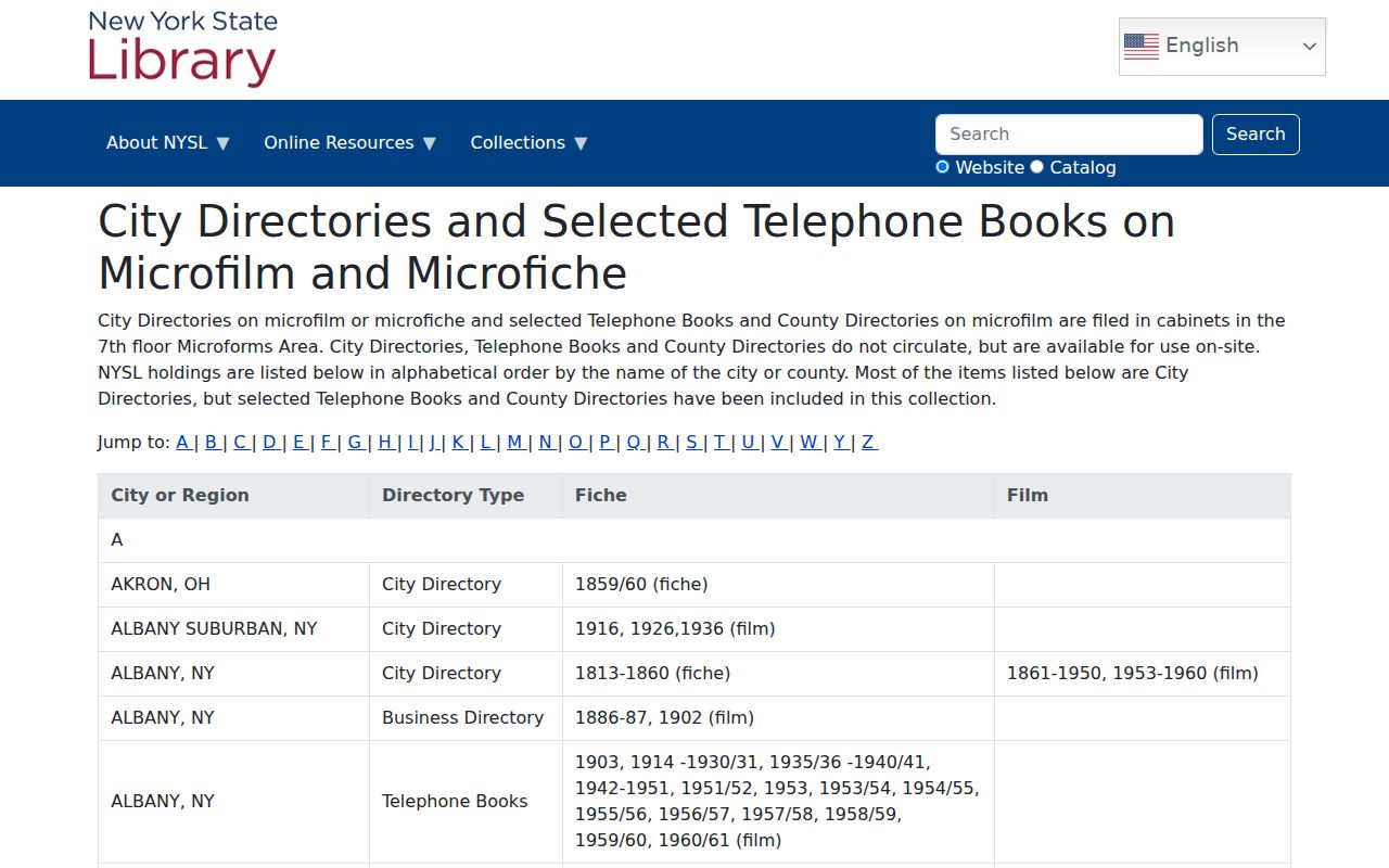 White Plains city directory New York State Library film listing