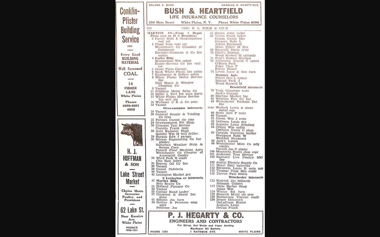 White Plains city directory Polk 1930 entry example