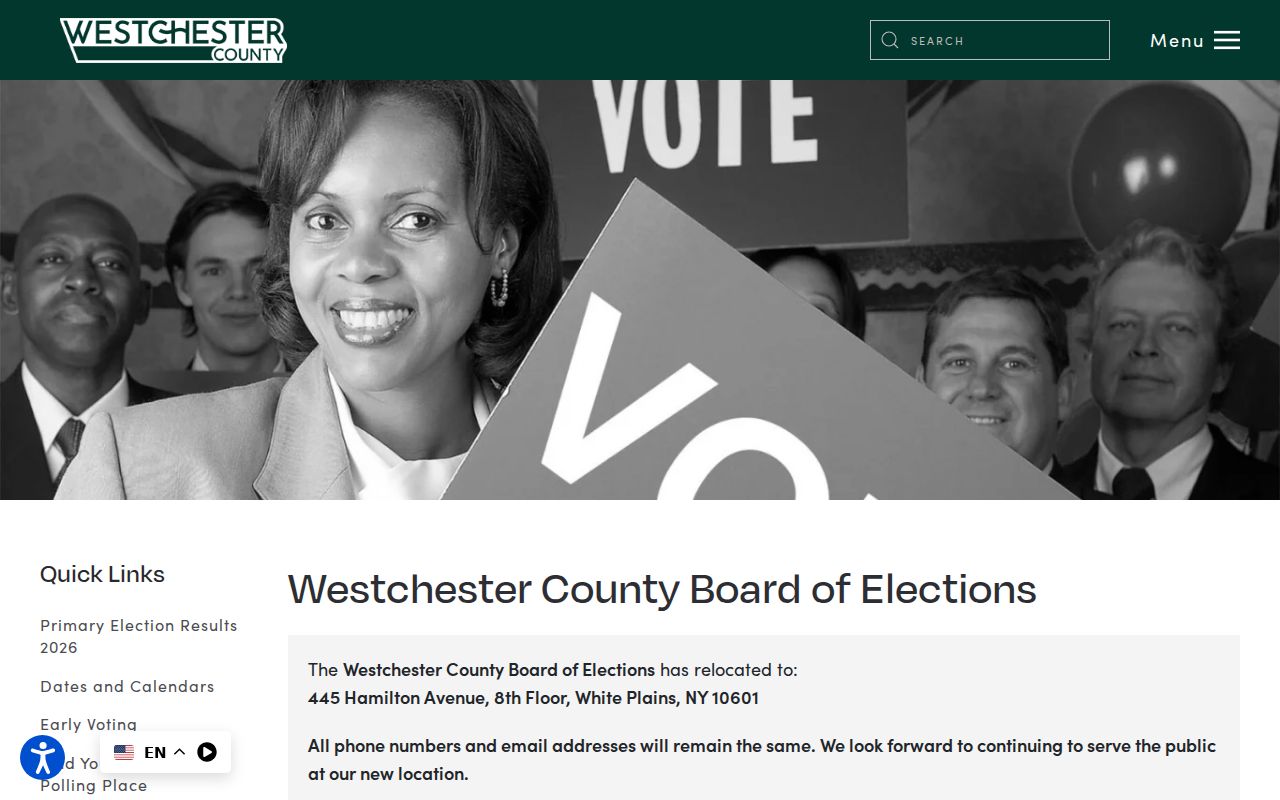 White Plains neighbors Westchester County Board of Elections information page
