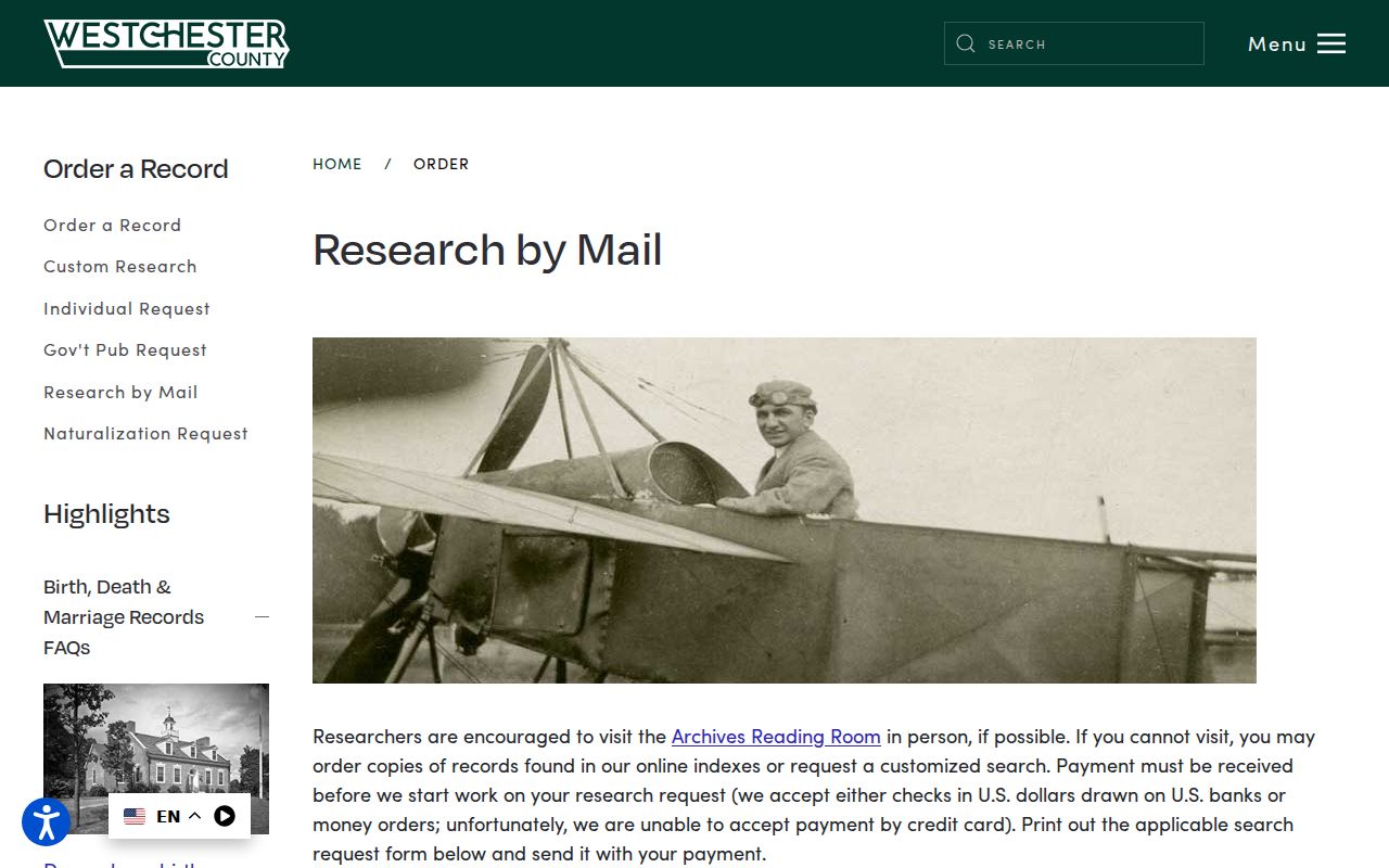White Plains previous residents Westchester County Archives research by mail