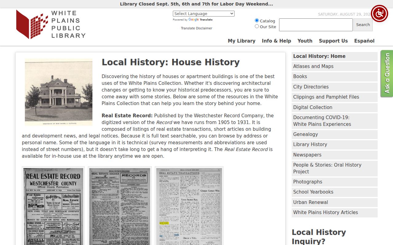 White Plains previous residents WPPL House History directory guide