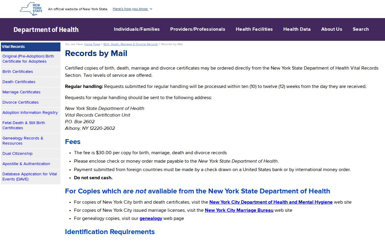 White Plains resident lookup New York State vital-record mail application guidance